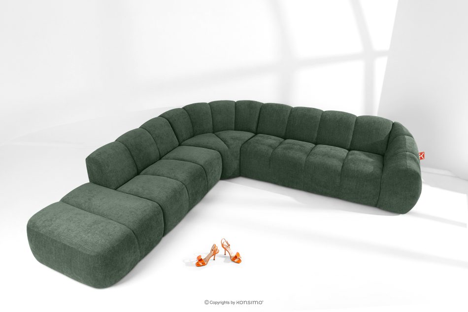 FLAVA Großes gestepptes Ecksofa im Retro-Modern-Stil links dunkelgrün Dunkelgrün - Foto 1