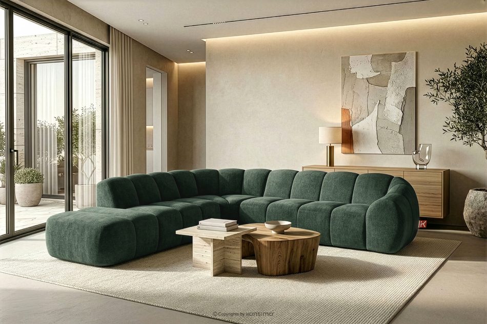 FLAVA Großes gestepptes Ecksofa im Retro-Modern-Stil links dunkelgrün Dunkelgrün - Foto 10