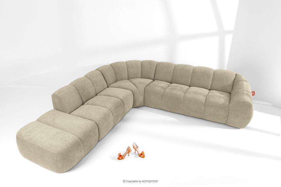 FLAVA Großes gestepptes modulares Ecksofa im Retro-Modern-Stil links sandfarben Sandfarben - Foto 1