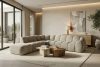 FLAVA Großes gestepptes modulares Ecksofa im Retro-Modern-Stil links sandfarben Sandfarben - Foto 11