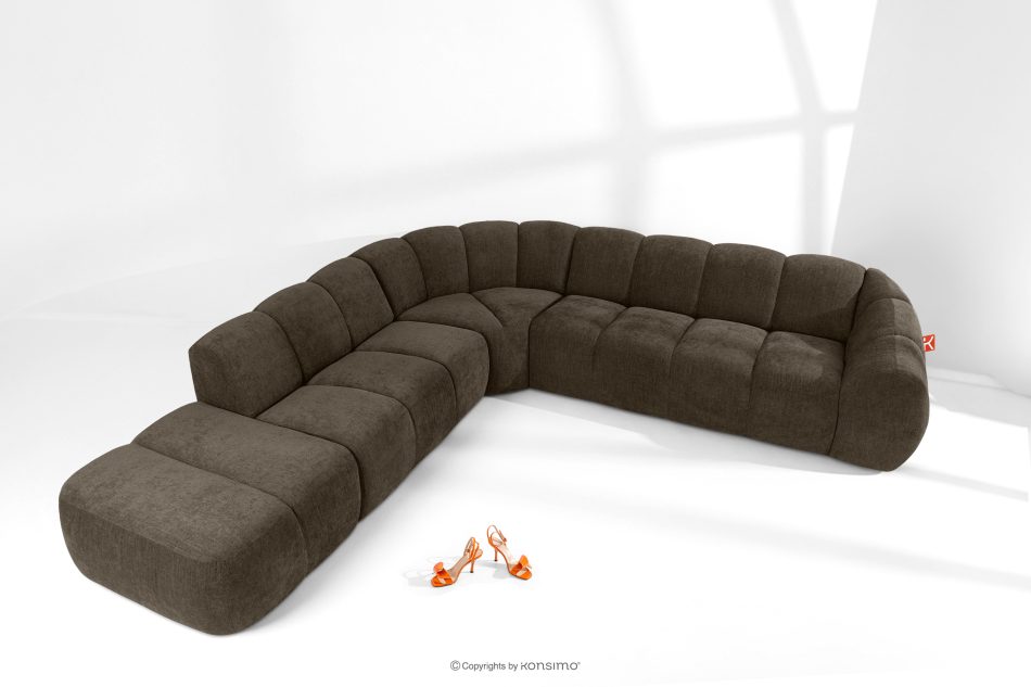 FLAVA Großes gestepptes modulares Ecksofa im Retro-Modern-Stil links braun Braun - Foto 1