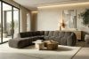 FLAVA Großes gestepptes modulares Ecksofa im Retro-Modern-Stil links braun Braun - Foto 11