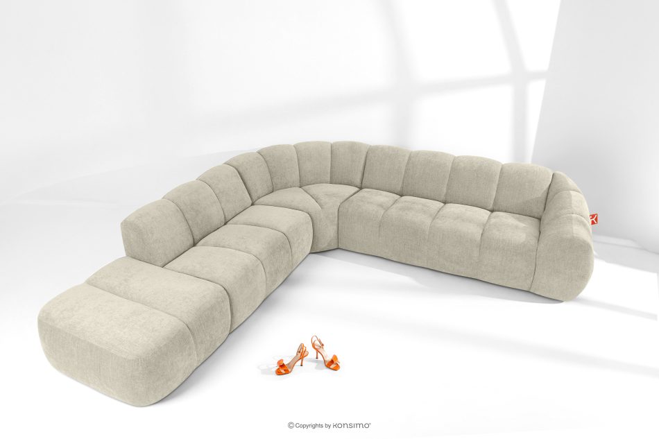 FLAVA Großes gestepptes modulares Ecksofa im Retro-Modern-Stil links ecru Ecru - Foto 1