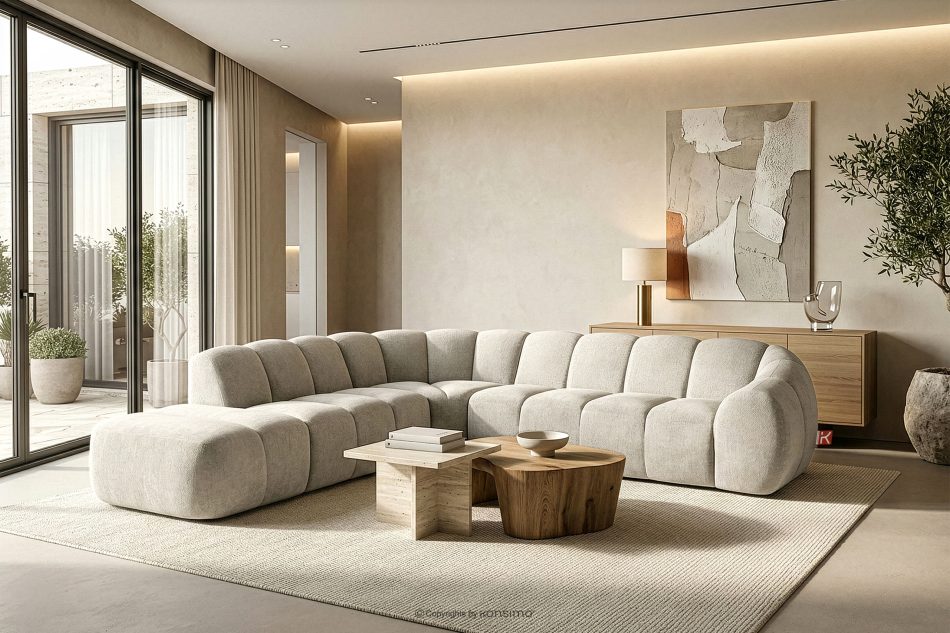 FLAVA Großes gestepptes modulares Ecksofa im Retro-Modern-Stil links ecru Ecru - Foto 10