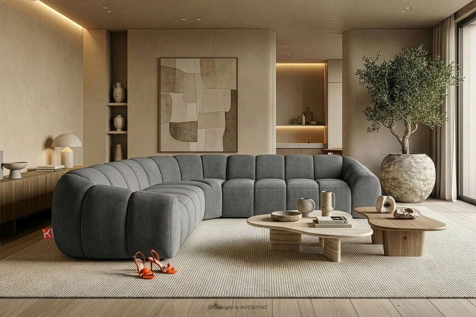 FLAVA Modulares Ecksofa im Modern-Retro-Stil rechts/links aschgrau Grau - Foto 9