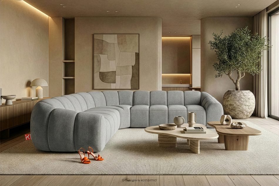 FLAVA Modulares Ecksofa im Modern-Retro-Stil rechts/links hellgrau Hellgrau - Foto 9