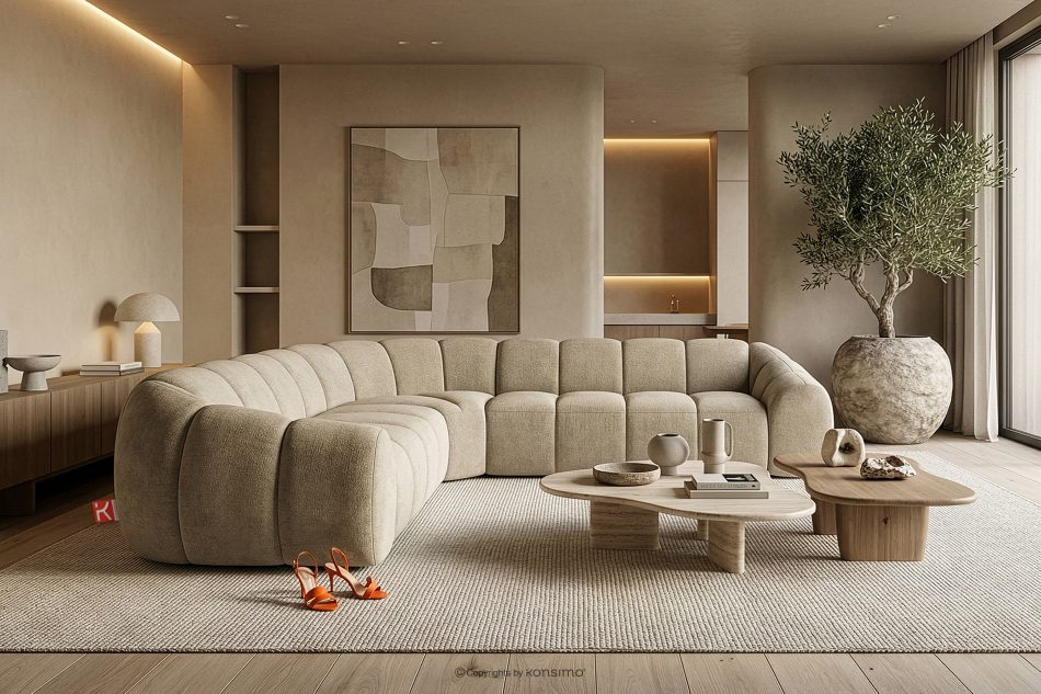 FLAVA Modulares Ecksofa im Modern-Retro-Stil rechts/links Sandfarben Sandfarben - Foto 9