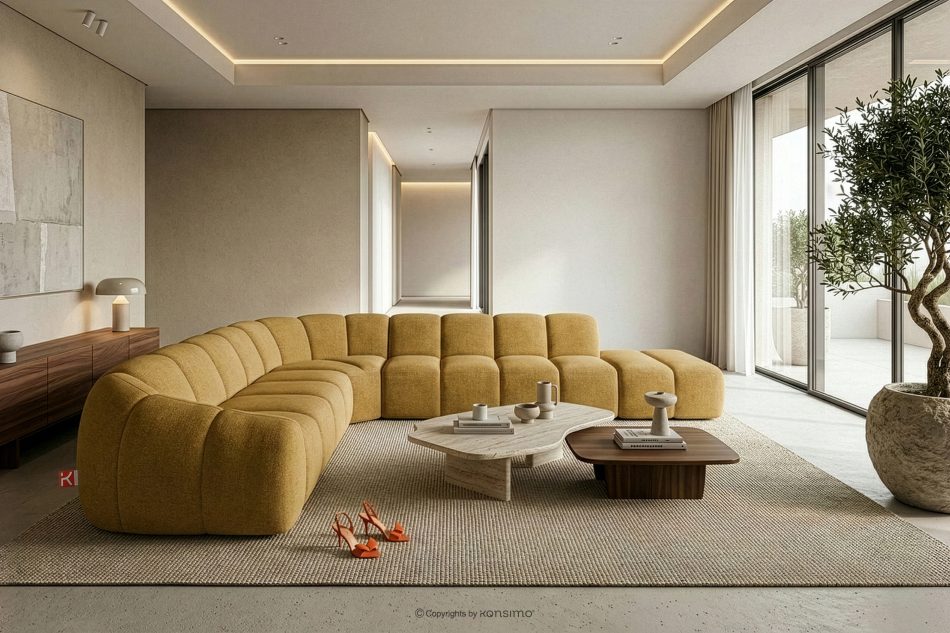 FLAVA Modulares Curve-Ecksofa im Retro-Modern-Stil rechts honigfarben Honigfarben - Foto 10