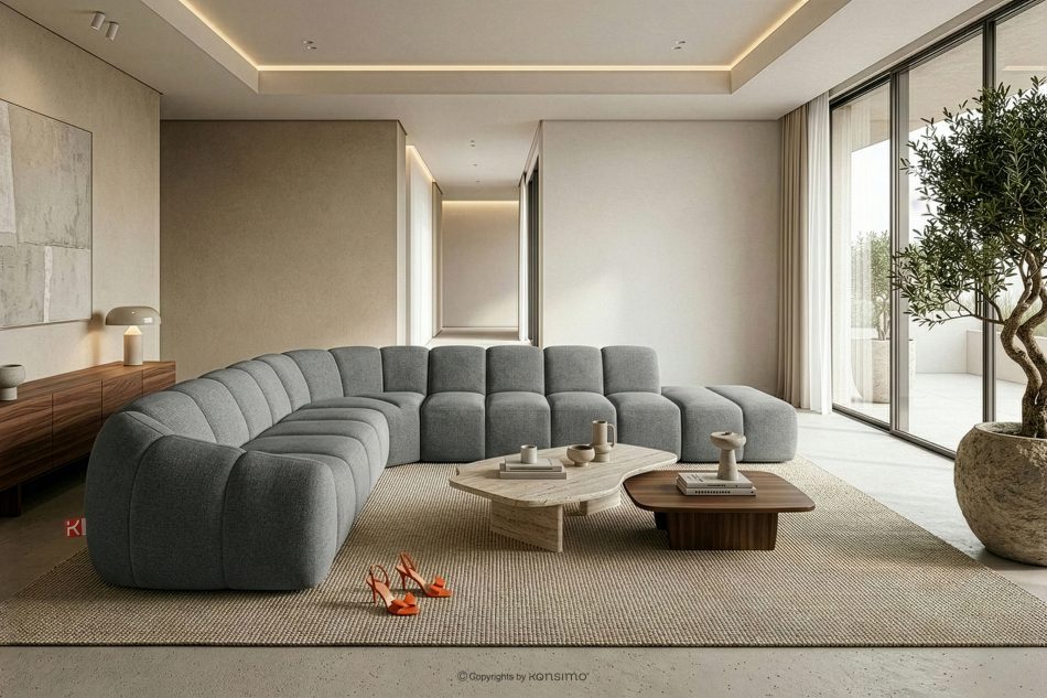 FLAVA Modulares Ecksofa Curve im Retro-Modern-Stil rechts aschgrau Grau - Foto 10