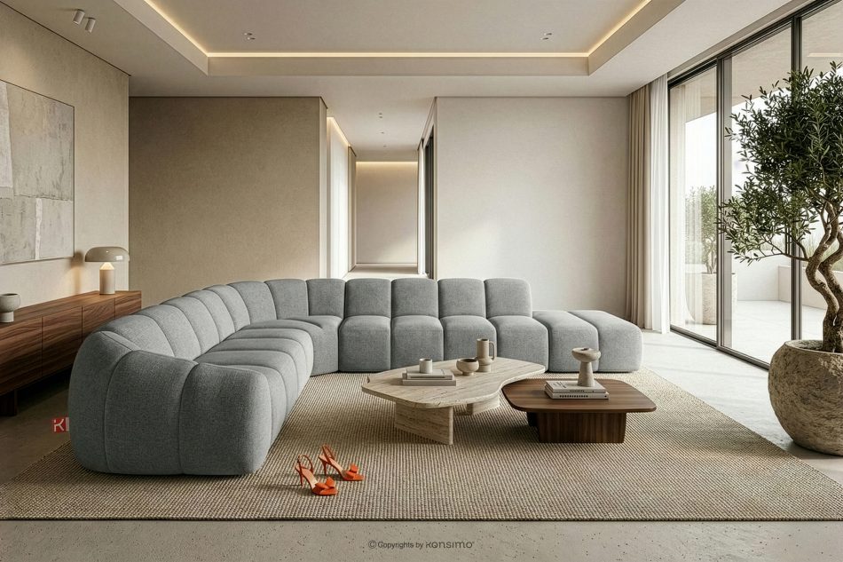 FLAVA Modulares Curve-Ecksofa im Retro-Modern-Stil rechts hellgrau Hellgrau - Foto 10