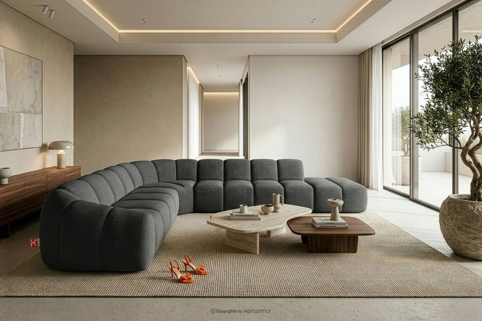 FLAVA Modulares Ecksofa Curve im Retro-Modern-Stil rechts graphit Graphit - Foto 10