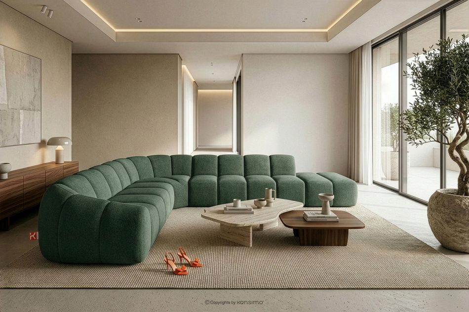 FLAVA Modulares Curve-Ecksofa im Retro-Modern-Stil rechts dunkelgrün Dunkelgrün - Foto 10