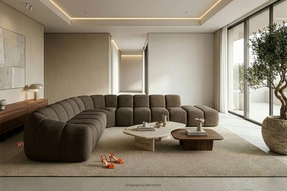 FLAVA Modulares Curve-Ecksofa im Retro-Modern-Stil rechts braun Braun - Foto 10