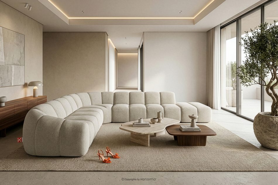 FLAVA Modulares Curve-Ecksofa im Retro-Modern-Stil rechts ecru Ecru - Foto 10