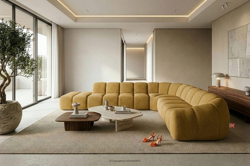 FLAVA Modulares Ecksofa Curve im Retro-Modern-Stil links honigfarben Honigfarben - Foto 10