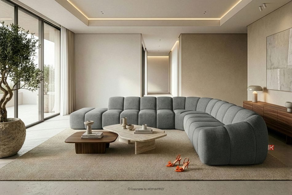 FLAVA Modulares Ecksofa Curve im Retro-Modern-Stil links grau Grau - Foto 10