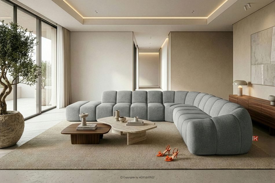 FLAVA Modulares Ecksofa Curve im Retro-Modern-Stil links hellgrau Hellgrau - Foto 10