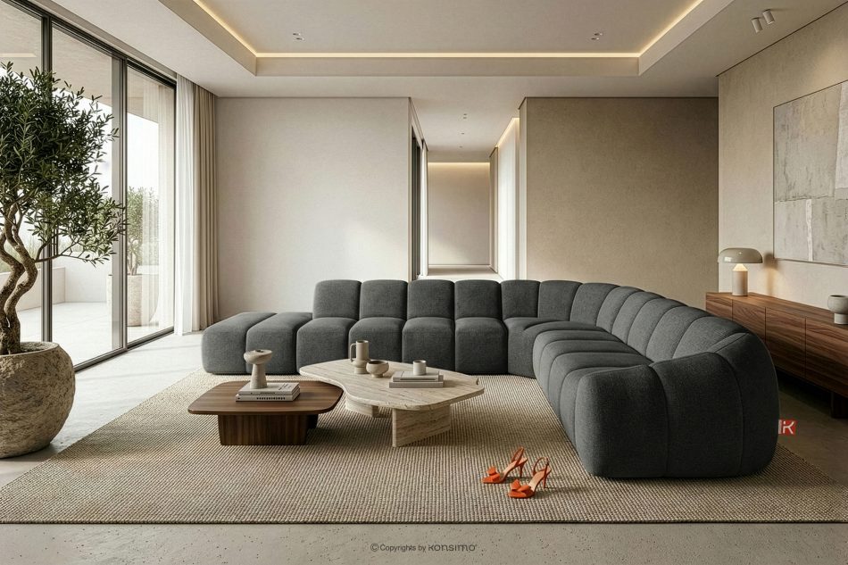 FLAVA Modulares Ecksofa Curve im Retro-Modern-Stil links graphit Graphit - Foto 10