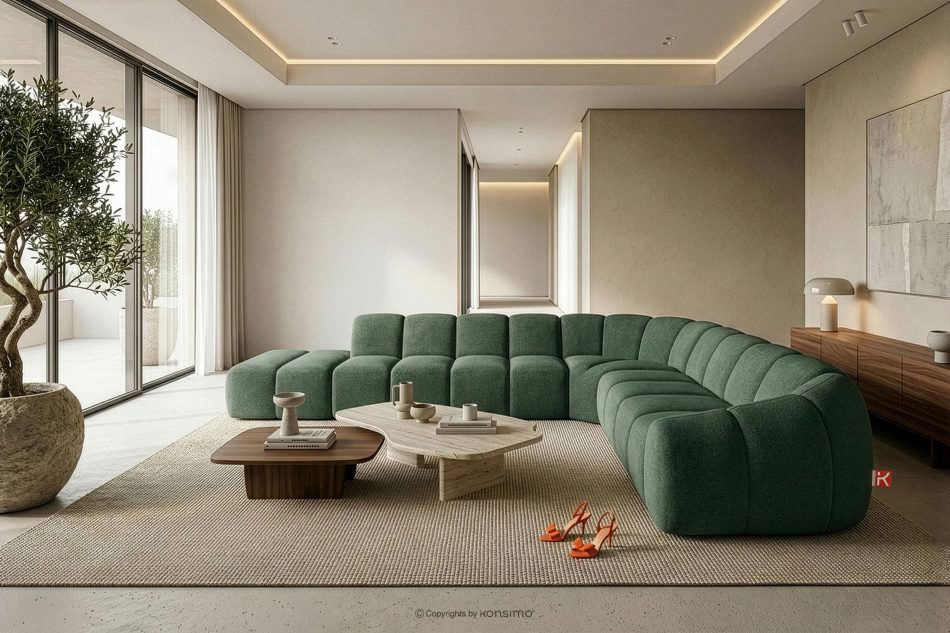 FLAVA Modulares Ecksofa Curve im Retro-Modern-Stil links dunkelgrün Dunkelgrün - Foto 10