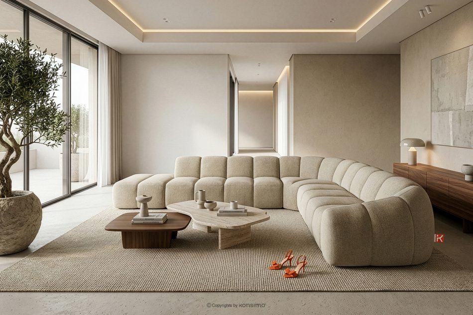 FLAVA Modulares Ecksofa Curve im Retro-Modern-Stil links sandfarben Sandfarben - Foto 10