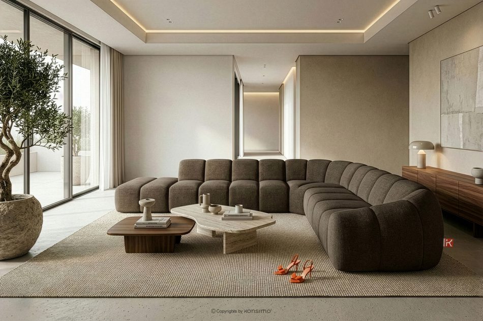 FLAVA Modulares Ecksofa Curve im Retro-Modern-Stil links braun Braun - Foto 10