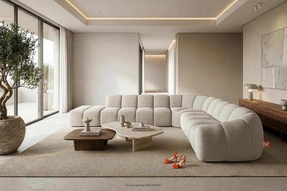 FLAVA Modulares Ecksofa Curve im Retro-Modern-Stil links ecru Ecru - Foto 10