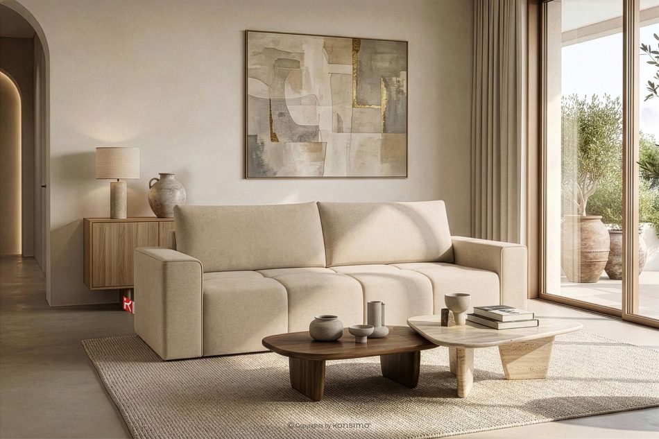 LIGULA Modernes ausziehbares Schlafsofa aus Chenille-Stoff in Hellbeige hellbeige - Foto 15