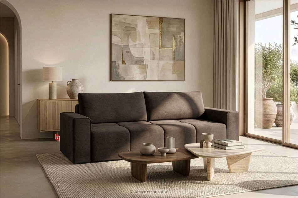 LIGULA Modernes ausziehbares Schlafsofa aus Chenille-Stoff in Braun braun - Foto 15