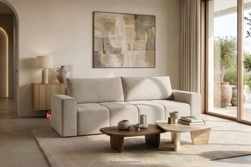 LIGULA Modernes ausziehbares Schlafsofa aus Chenille-Stoff in Graubeige graubeige - Foto 15