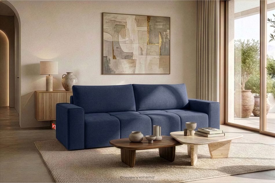 LIGULA Modernes ausziehbares Schlafsofa aus Chenille-Stoff in Marineblau dunkelblau - Foto 15