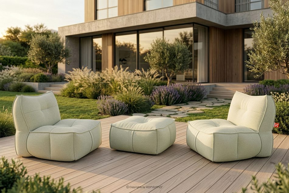 LOVIA Weicher Sitzhocker für den Garten aus gewebtem Outdoor-Stoff, hellgrün/weiß hellgrün/weiß - Foto 1