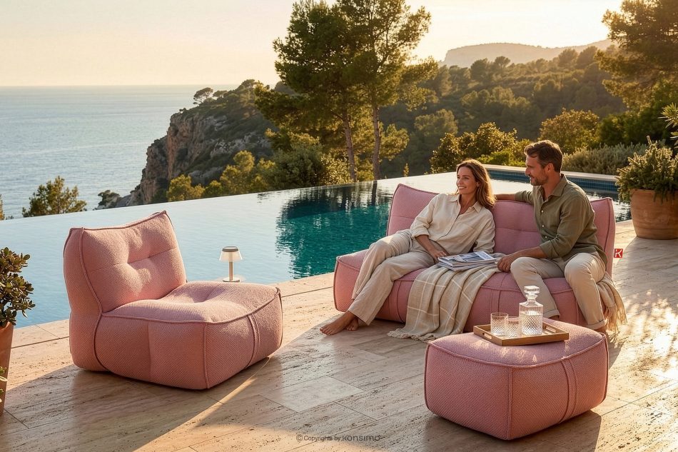 LOVIA Bequemer Sitzhocker für den Garten aus gewebtem Outdoor-Stoff, rot/weiß rot/weiß - Foto 14