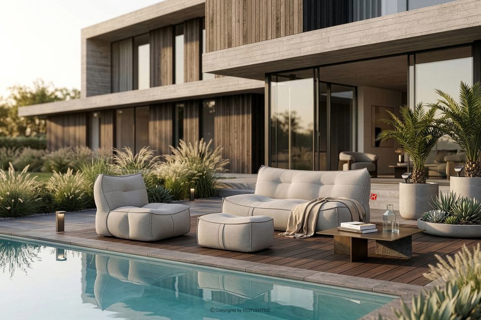 LOVIA Weicher Gartensessel aus Outdoor-Gewebestoff dunkelgrau/weiß dunkelgrau/weiß - Foto 19