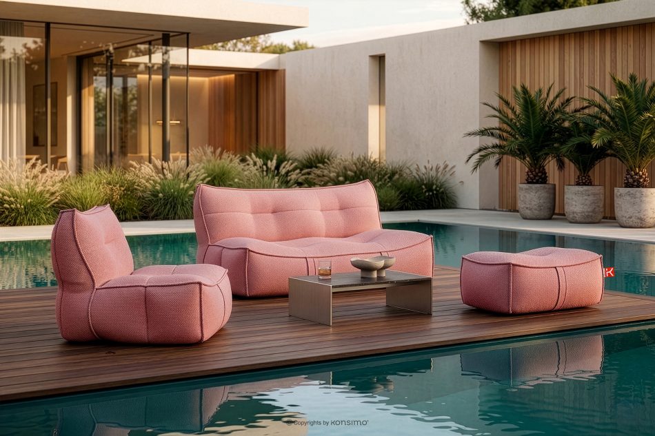 LOVIA Bequemer Gartensessel aus Outdoor-Gewebestoff rot/weiß rot/weiß - Foto 19