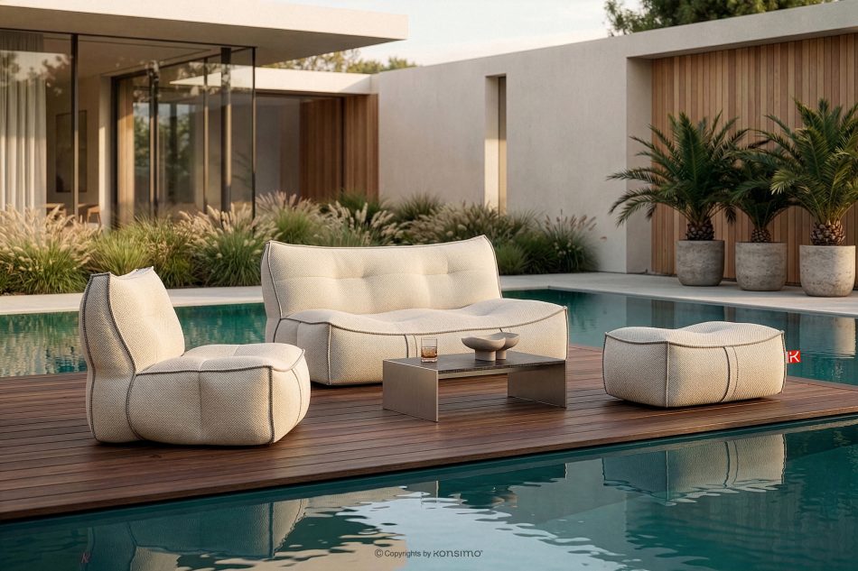 LOVIA Weicher Sessel für den Garten aus gewebtem Outdoor-Stoff, dunkelbeige/weiß dunkelbeige/weiß - Foto 1