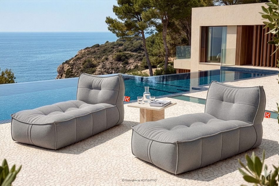 LOVIA Bequeme Gartenliege aus Outdoor-Gewebestoff schwarz/weiß schwarz/weiß - Foto 1