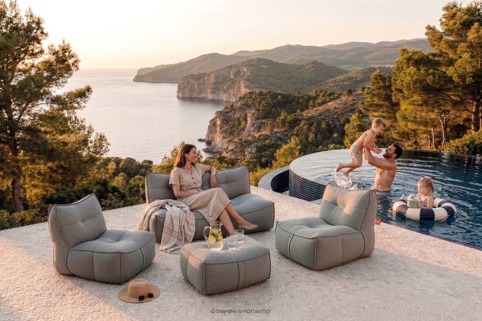 LOVIA Weiche Gartensofa aus Outdoor-Gewebestoff dunkelgrau/weiß dunkelgrau/weiß - Foto 21