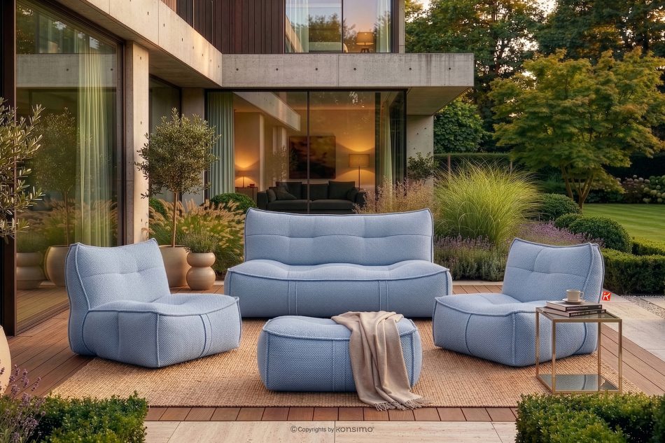 LOVIA Bequemes Gartensofa aus gewebtem Outdoor-Stoff dunkelblau/weiß marineblau/weiß - Foto 1