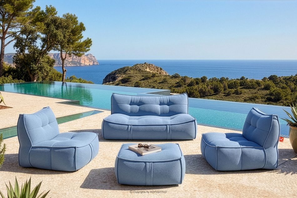 LOVIA Bequemes Gartensofa aus gewebtem Outdoor-Stoff dunkelblau/weiß marineblau/weiß - Foto 20