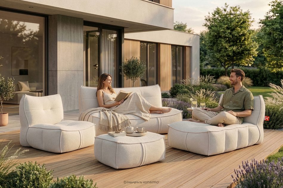 LOVIA Bequeme Gartenliege aus Outdoor-Gewebestoff 2-tlg. marineblau/weiß marineblau/weiß - Foto 22