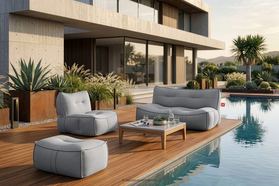 LOVIA Gartenmöbel-Set Sofa, Sessel, Sitzhocker aus Outdoor-Gewebestoff schwarz/weiß schwarz/weiß - Foto 1