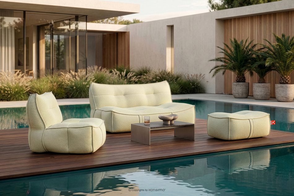 LOVIA Gartenmöbel-Set Sessel, Sofa und Sitzhocker aus Outdoor-Gewebestoff hellgrün/weiß hellgrün/weiß - Foto 1