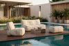 LOVIA Gartenmöbel-Set Sessel, Sofa und Sitzhocker aus Outdoor-Gewebestoff dunkelbeige/weiß dunkelbeige/weiß - Foto 2