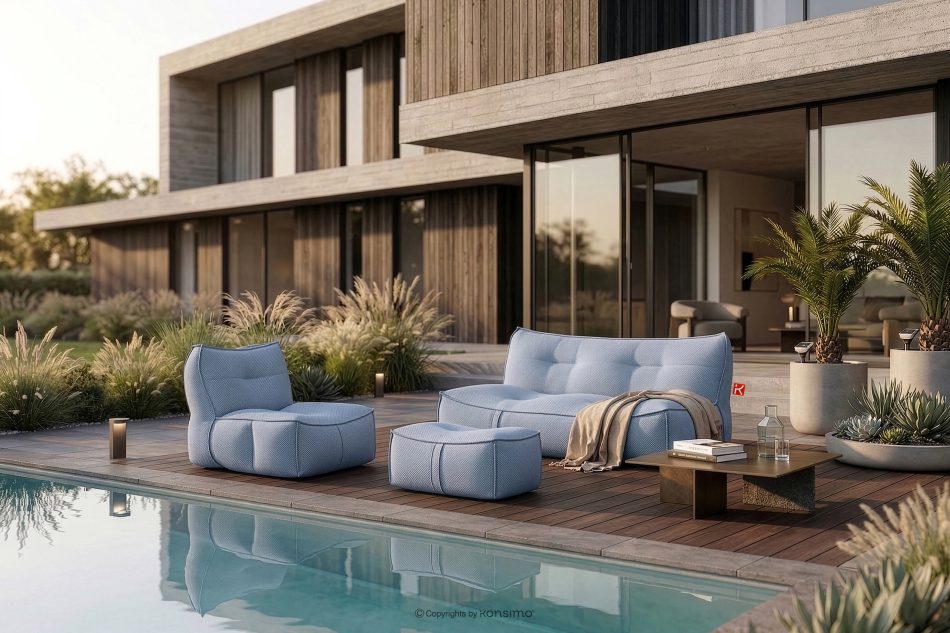 LOVIA Gartenmöbel-Set Sofa, Sessel, Sitzhocker aus Outdoor-Gewebestoff marineblau/weiß marineblau/weiß - Foto 37