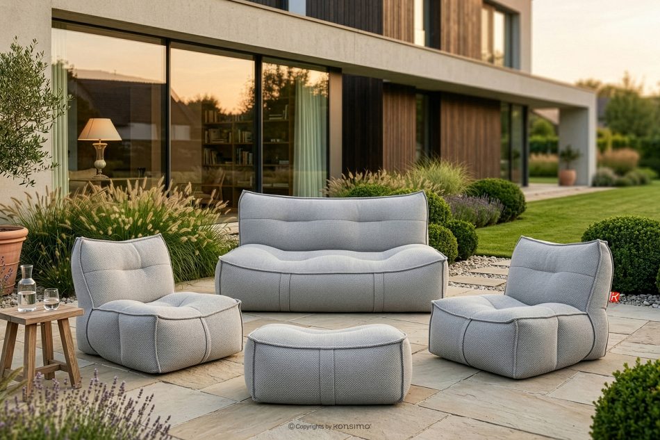 LOVIA Weiche Gartenmöbel aus Outdoor-Gewebestoff dunkelgrau/weiß dunkelgrau/weiß - Foto 1