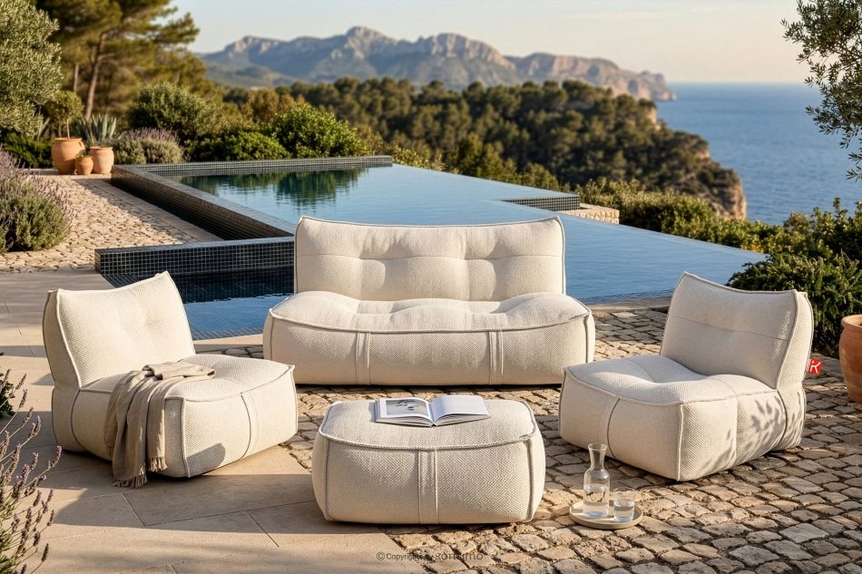 LOVIA Weiche Gartenmöbel aus Outdoor-Gewebestoff dunkelbeige/weiß dunkelbeige/weiß - Foto 37