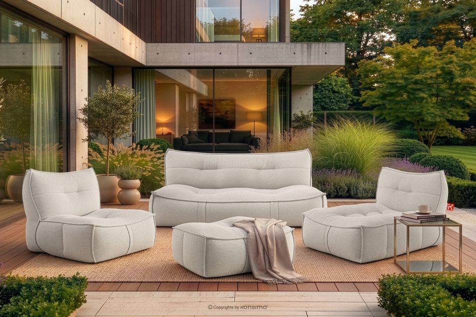 LOVIA Gartenmöbel-Set Sofa Sessel Chaiselongue Sitzhocker Gewebestoff Outdoor hellgrün/weiß hellgrün/weiß - Foto 1