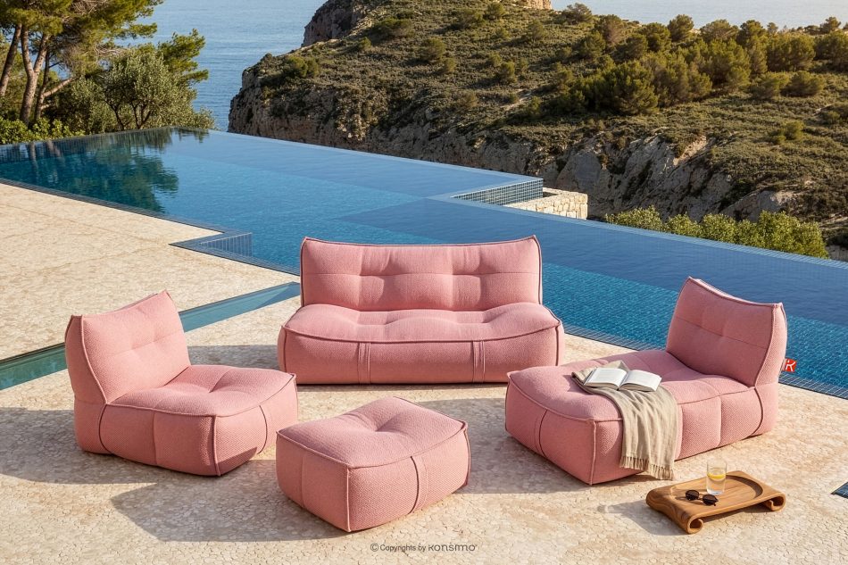 LOVIA Gartenmöbel Sofa Sessel Chaiselongue Sitzhocker Gewebestoff Outdoor rot/weiß rot/weiß - Foto 1