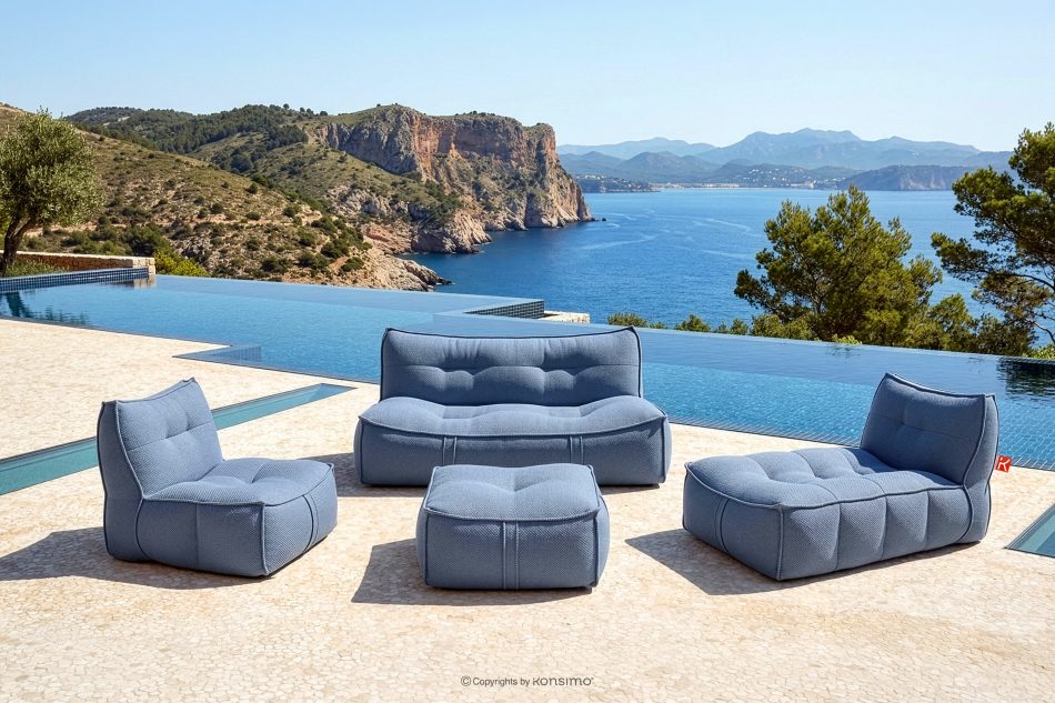 LOVIA Gartenmöbel Sofa Sessel Chaiselongue Sitzhocker Gewebestoff Outdoor marineblau/weiß marineblau/weiß - Foto 1