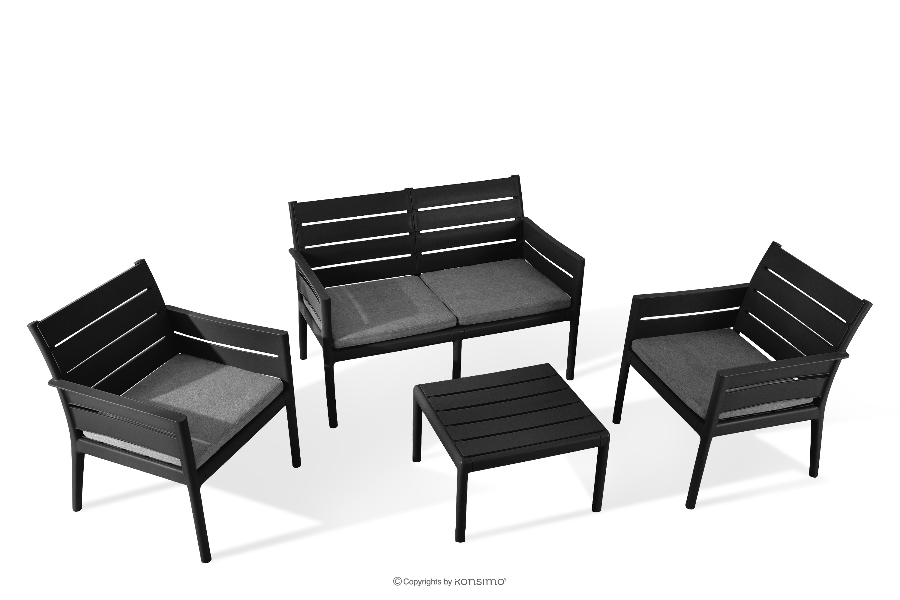 Gartenmöbel-Set aus Polypropylen Sofa, 2 Stühle, Couchtisch in Anthrazit/Grau MITTU